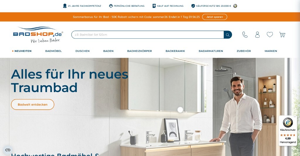 Screenshot des von solutioo umgesetzten Onlineshops badshop.de