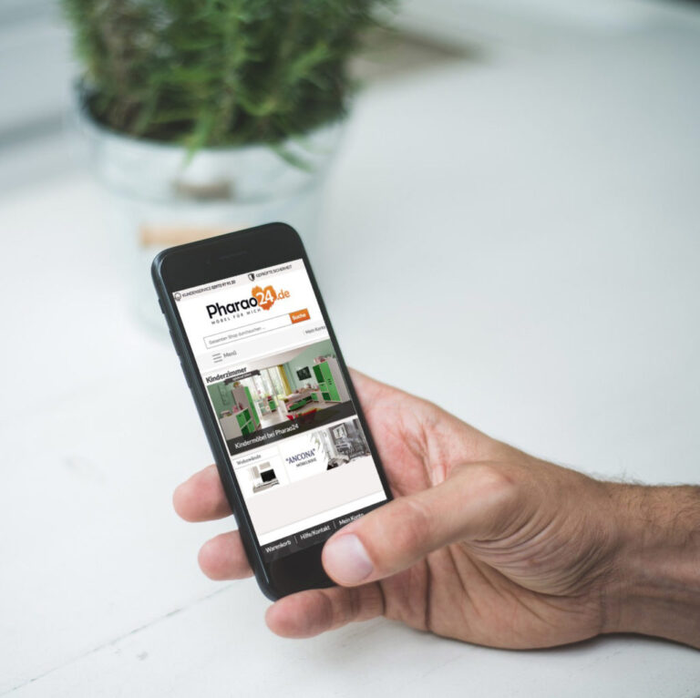 Onlineshop auf Smartphone in der Hand