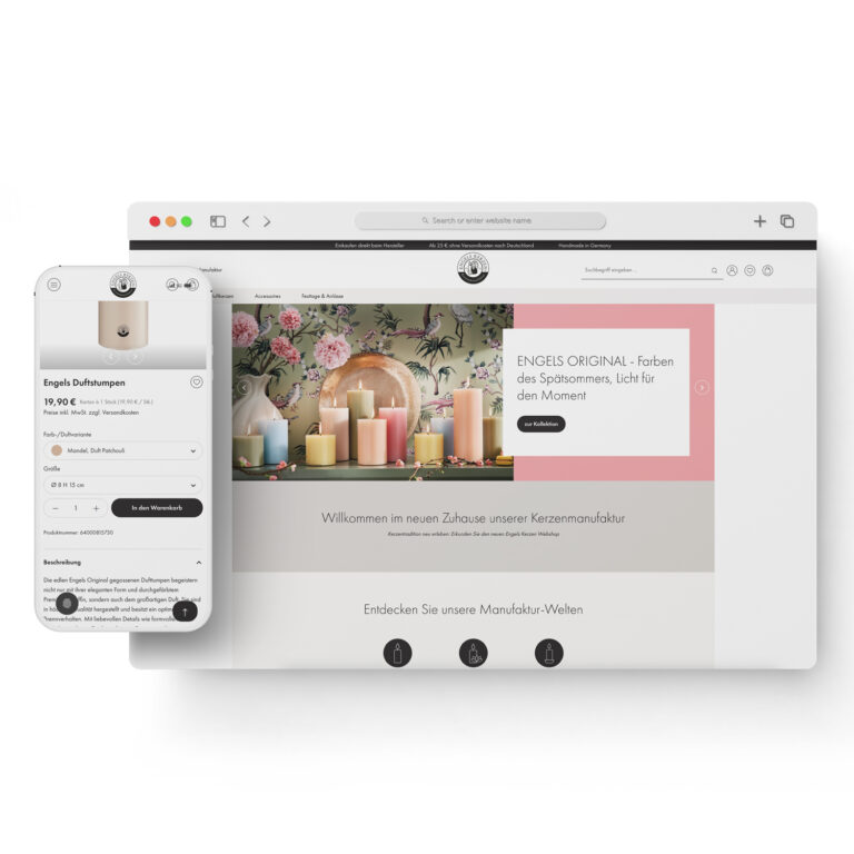 Kerzenshop-Website auf Smartphone und Tablet