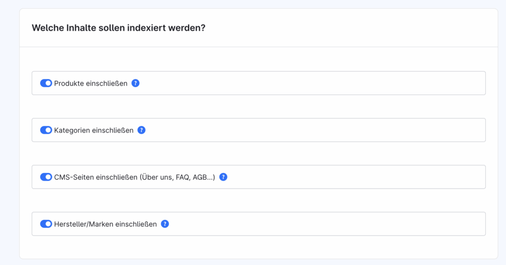 Screenshot: Einstellungen zur Indexierung von Inhalten