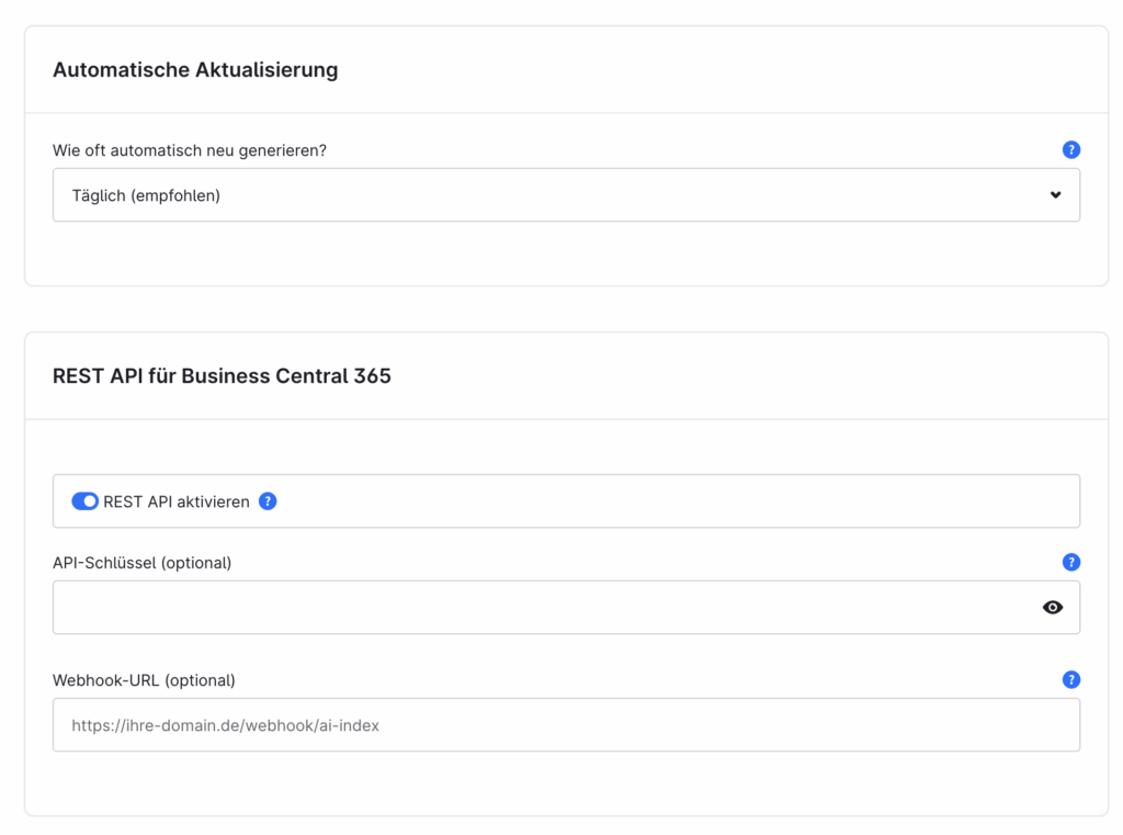 Screenshot: Einstellungen der REST API für Business Central