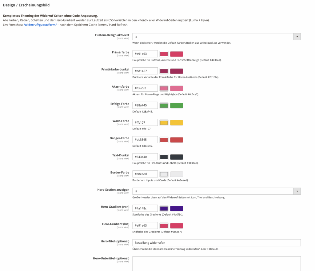 Screenshot: Farbeinstellungen