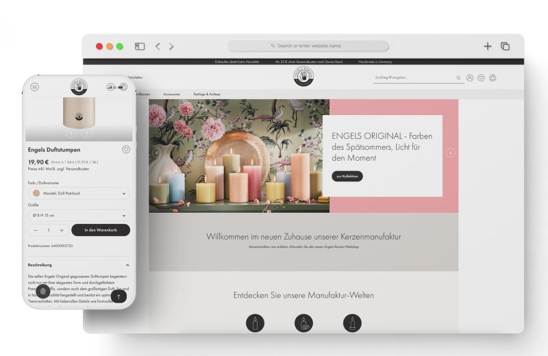 Kerzenshop-Website auf Smartphone und Tablet
