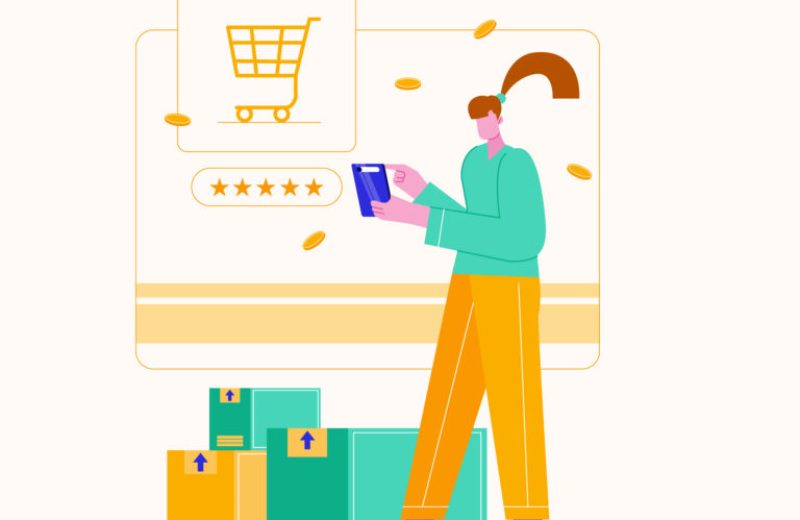 Illustration: Person kauft online mit Smartphone