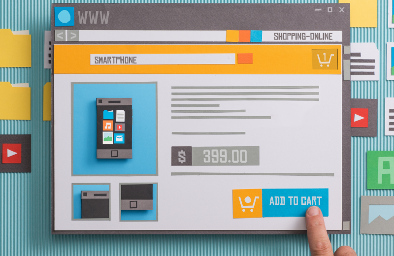 Illustration: Hand bedient Online-Shop im Browser